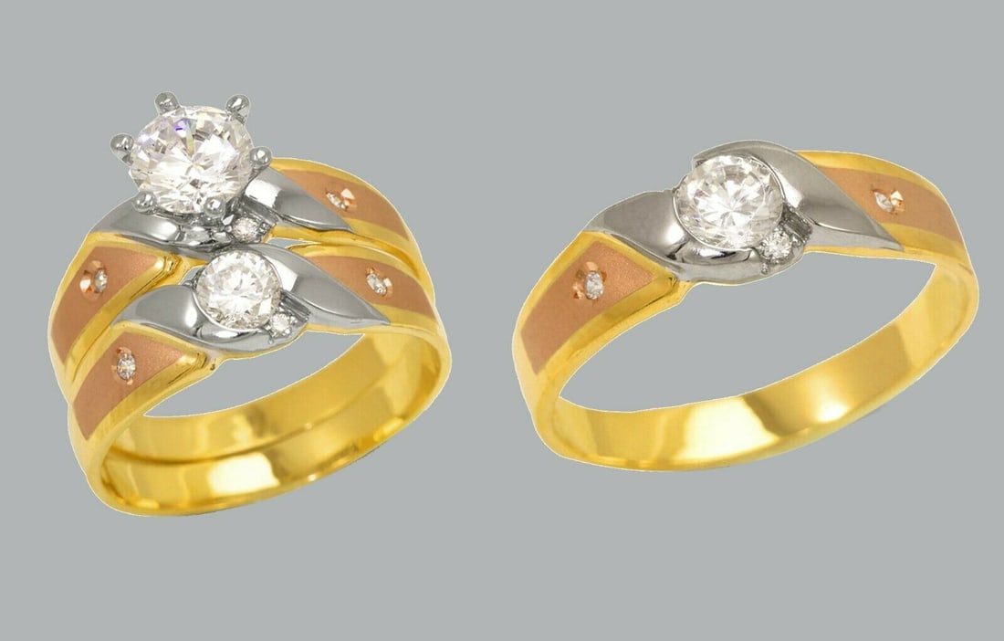 14K GOLD TRIO WEDDING SET CZ ENGAGEMENT RING BANDS 3pcs (1 of 1)