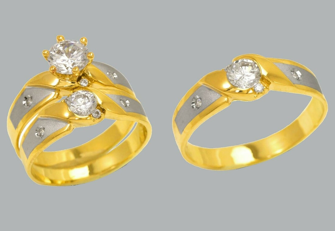 14K GOLD TRIO WEDDING SET CZ ENGAGEMENT RING BANDS 3pcs (1 of 1)