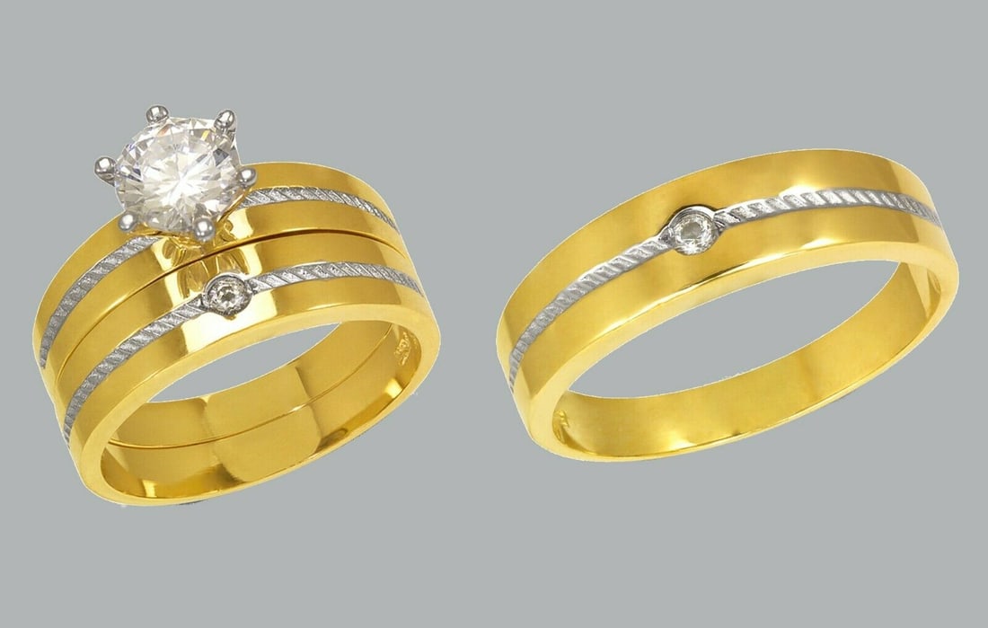 14K GOLD TRIO WEDDING SET CZ ENGAGEMENT RING BANDS 3pcs (1 of 1)
