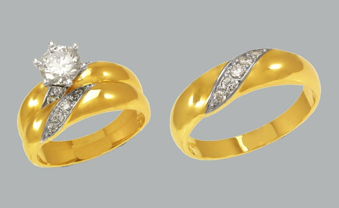 14K GOLD TRIO WEDDING SET CZ ENGAGEMENT RING BANDS 3pcs (1 of 1)