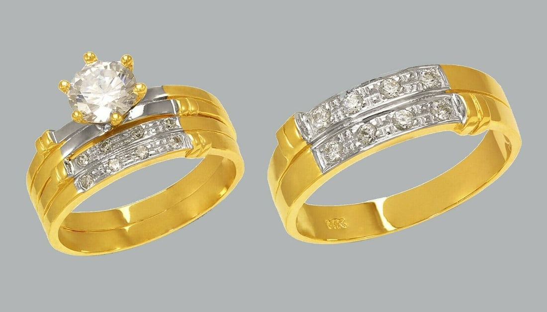 14K GOLD TRIO WEDDING SET CZ ENGAGEMENT RING BANDS 3pcs (1 of 1)