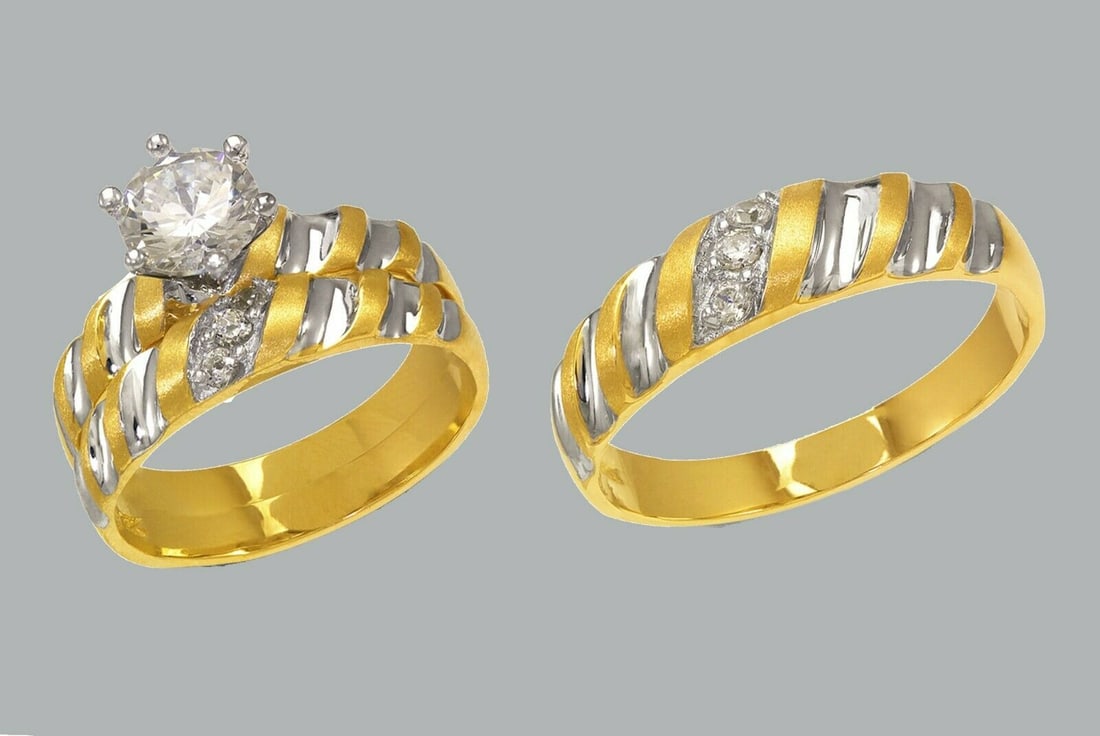 14K GOLD TRIO WEDDING SET CZ ENGAGEMENT RING BANDS 3pcs (1 of 1)