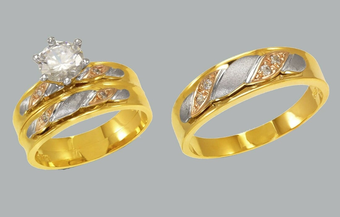 14K GOLD TRIO WEDDING SET CZ ENGAGEMENT RING BANDS 3pcs (1 of 1)