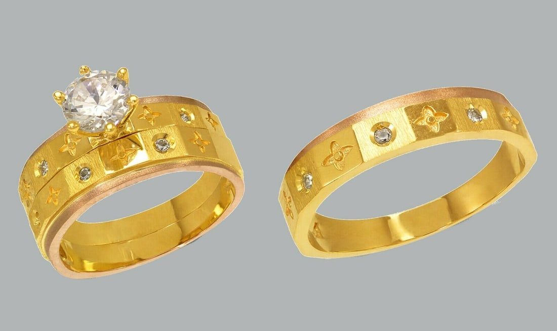 14K GOLD TRIO WEDDING SET CZ ENGAGEMENT RING BANDS 3pcs (1 of 1)