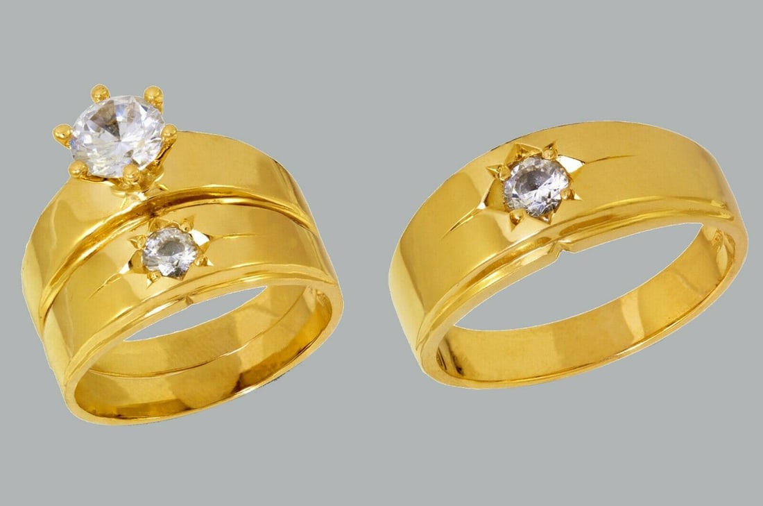 14K GOLD TRIO WEDDING SET CZ ENGAGEMENT RING BANDS 3pcs (1 of 1)