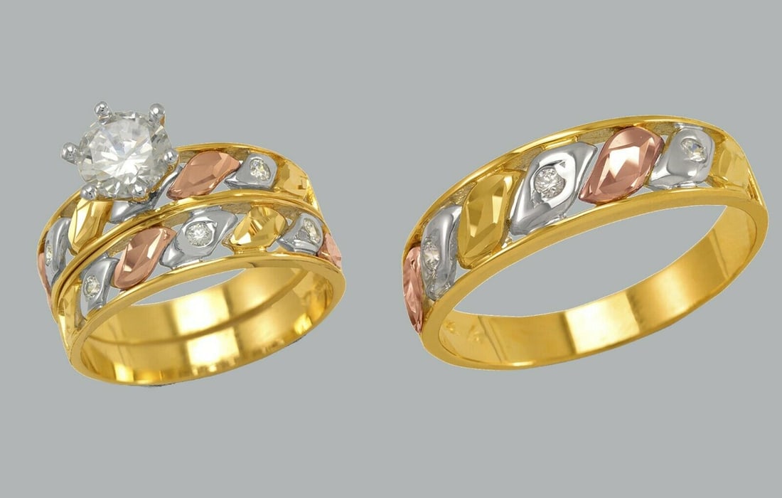 14K GOLD TRIO WEDDING SET CZ ENGAGEMENT RING BANDS 3pcs (1 of 1)