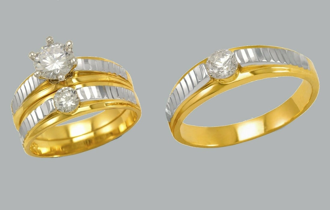 14K GOLD TRIO WEDDING SET CZ ENGAGEMENT RING BANDS 3pcs (1 of 1)
