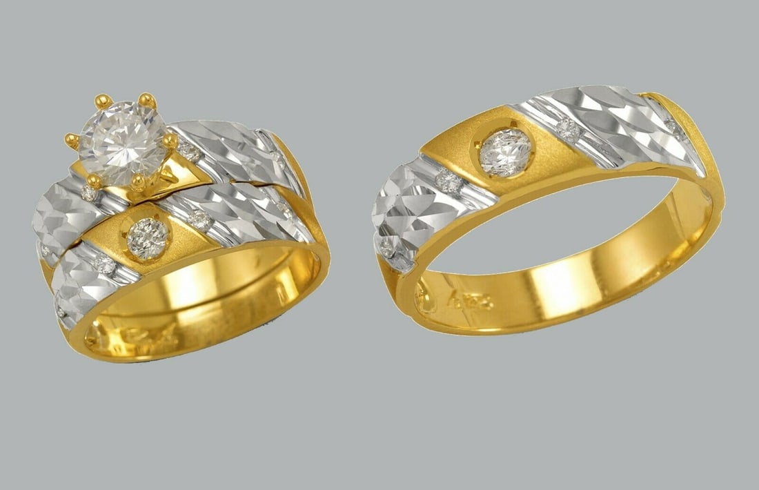 14K GOLD TRIO WEDDING SET CZ ENGAGEMENT RING BANDS 3pcs (1 of 1)