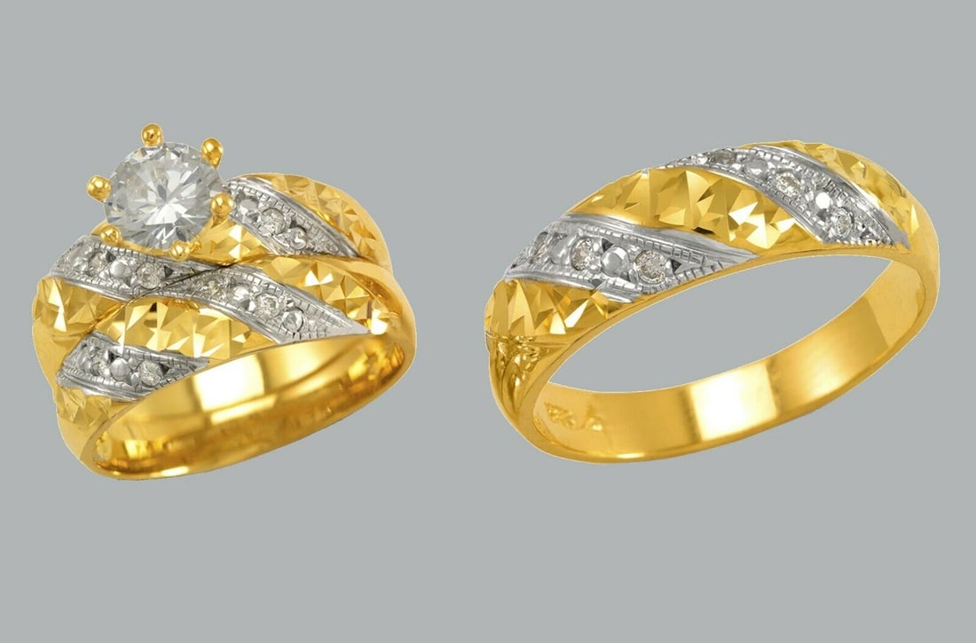 14K GOLD TRIO WEDDING SET CZ ENGAGEMENT RING BANDS 3pcs (1 of 1)