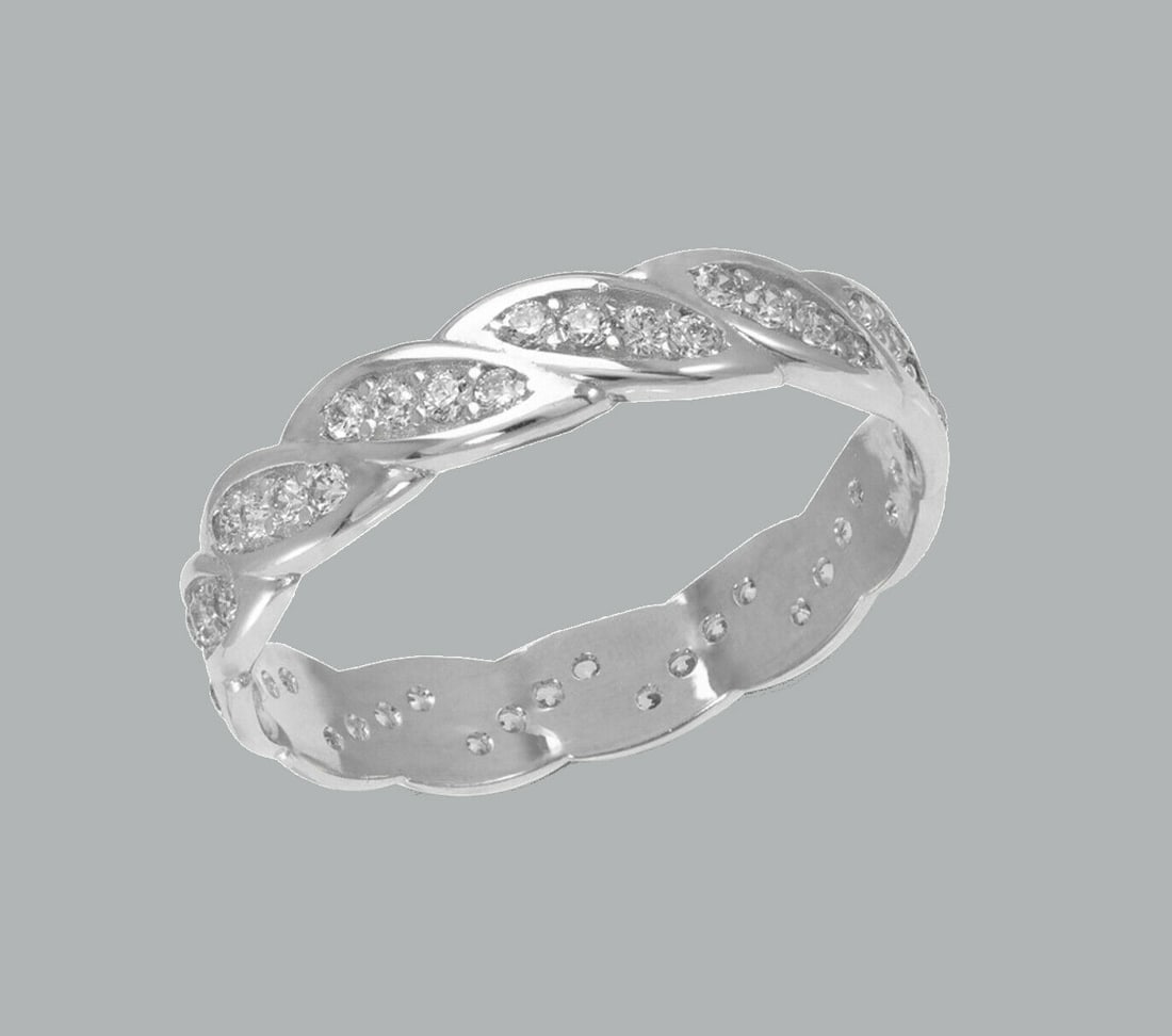 NEW 14K WHITE GOLD FULL ETERNITY CZ BAND RING SIZE 8 (1 of 1)