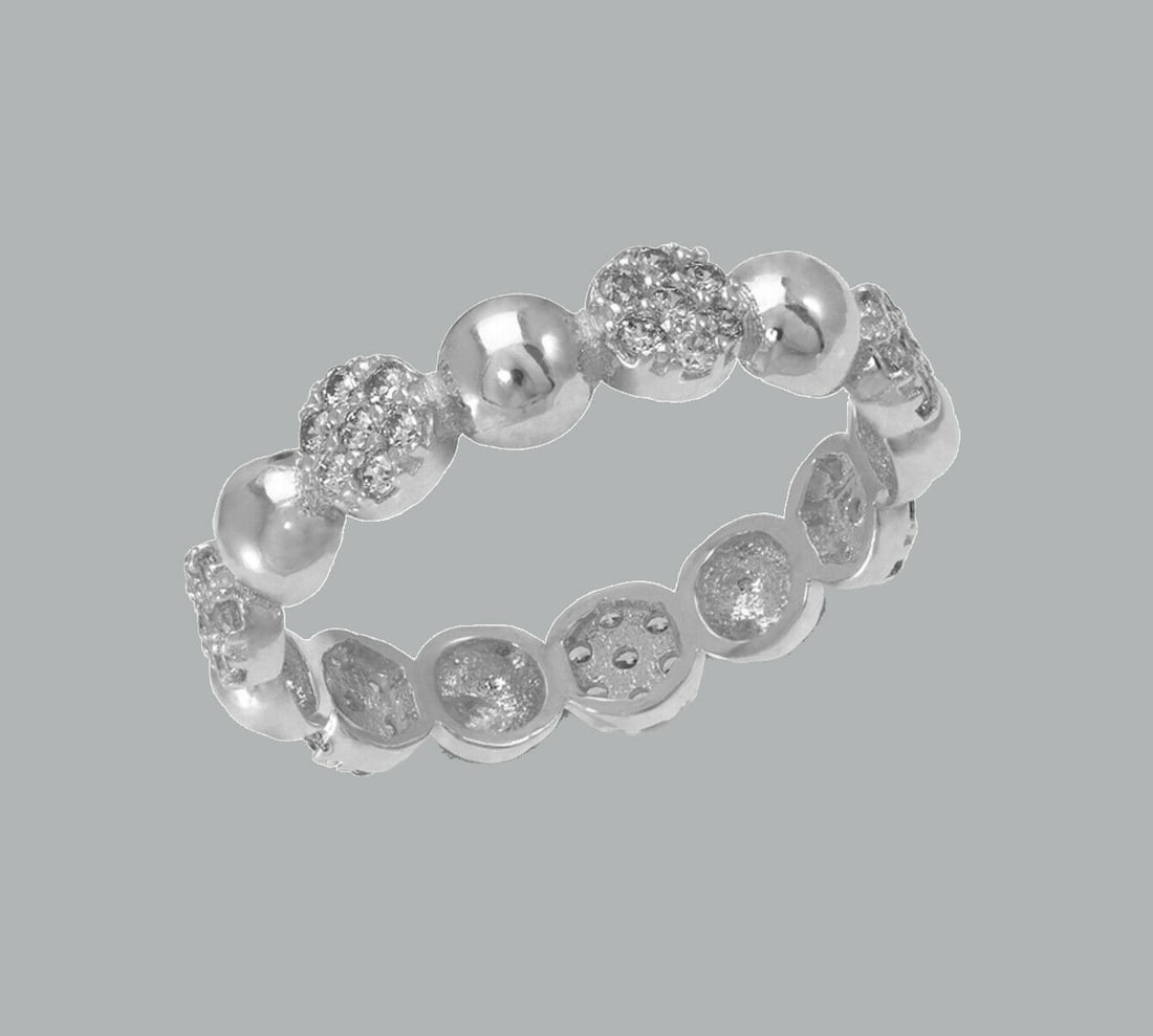 14K WHITE GOLD ETERNITY CZ BAND RING HALF BALL SIZE 7 (1 of 1)