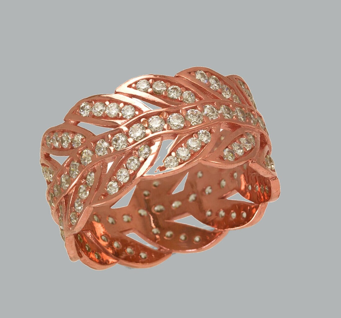 NEW 14K ROSE GOLD ETERNITY CZ BAND RING SIZE 8: NEW 14K ROSE GOLD ETERNITY BAND New 14K Rose gold full eternity band ring 9mm Wide Well made rings. prong set with full cut cz. Ring size is 8 Polished finish Apx weight is 4.1g