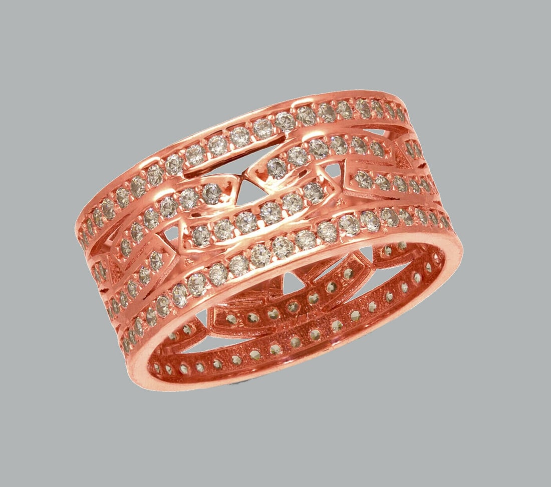 NEW 14K ROSE GOLD ETERNITY CZ BAND RING WAVE SIZE 8 (1 of 1)