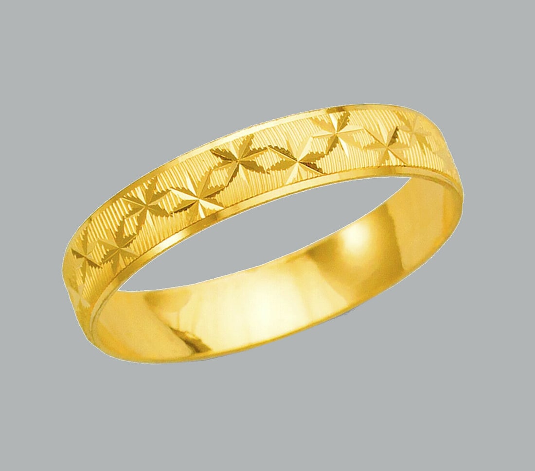 14K SOLID GOLD STAR WEDDING BAND RING 4mm MENS SIZE 10 (1 of 1)