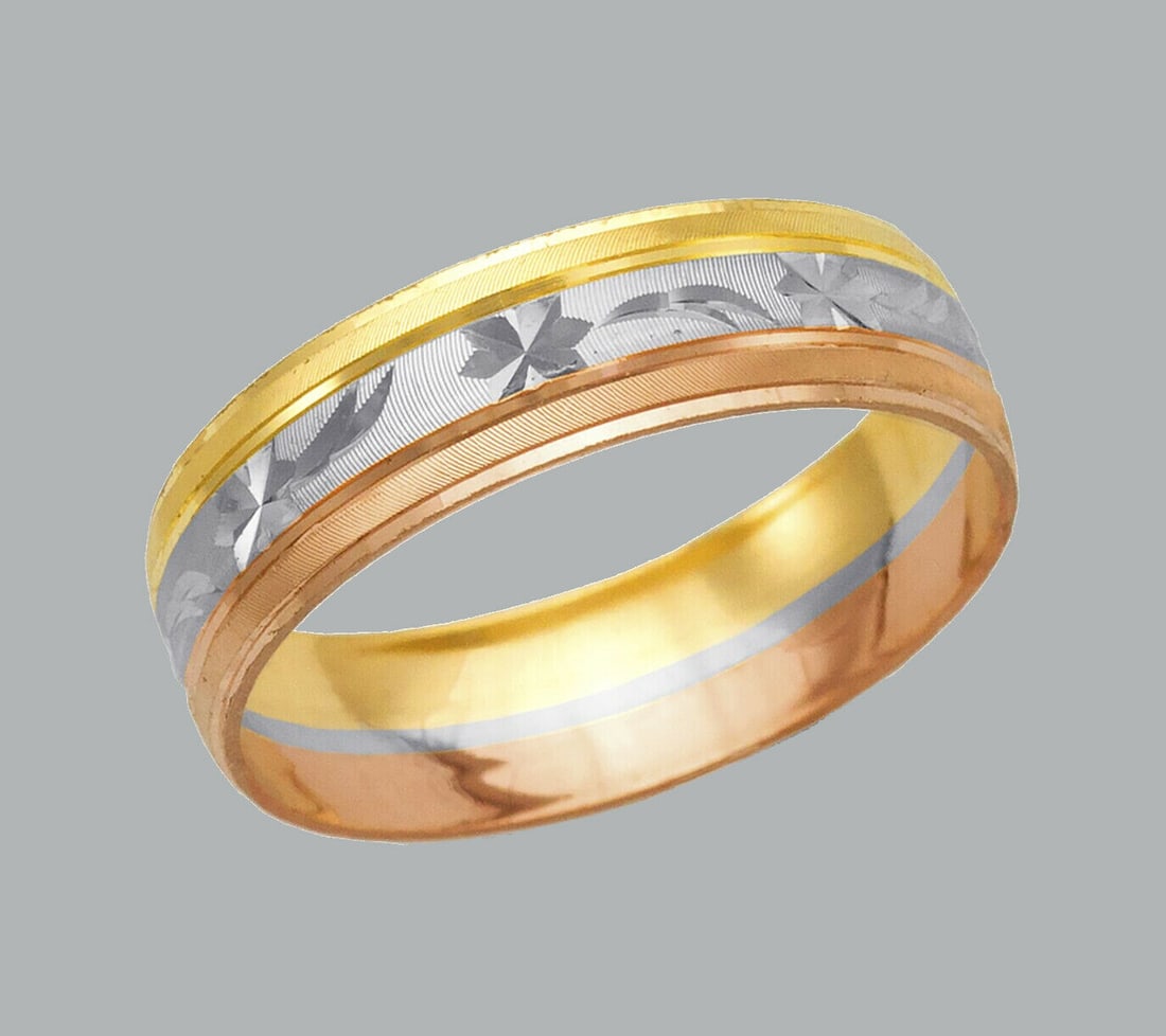 14K TRI COLOR GOLD WEDDING BAND RING MENS 6mm SIZE 11 (1 of 1)