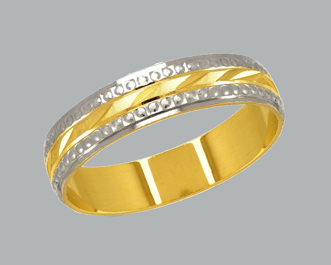 14K TWO TONE GOLD WEDDING BAND RING 5mm SIZE 10 (1 of 1)