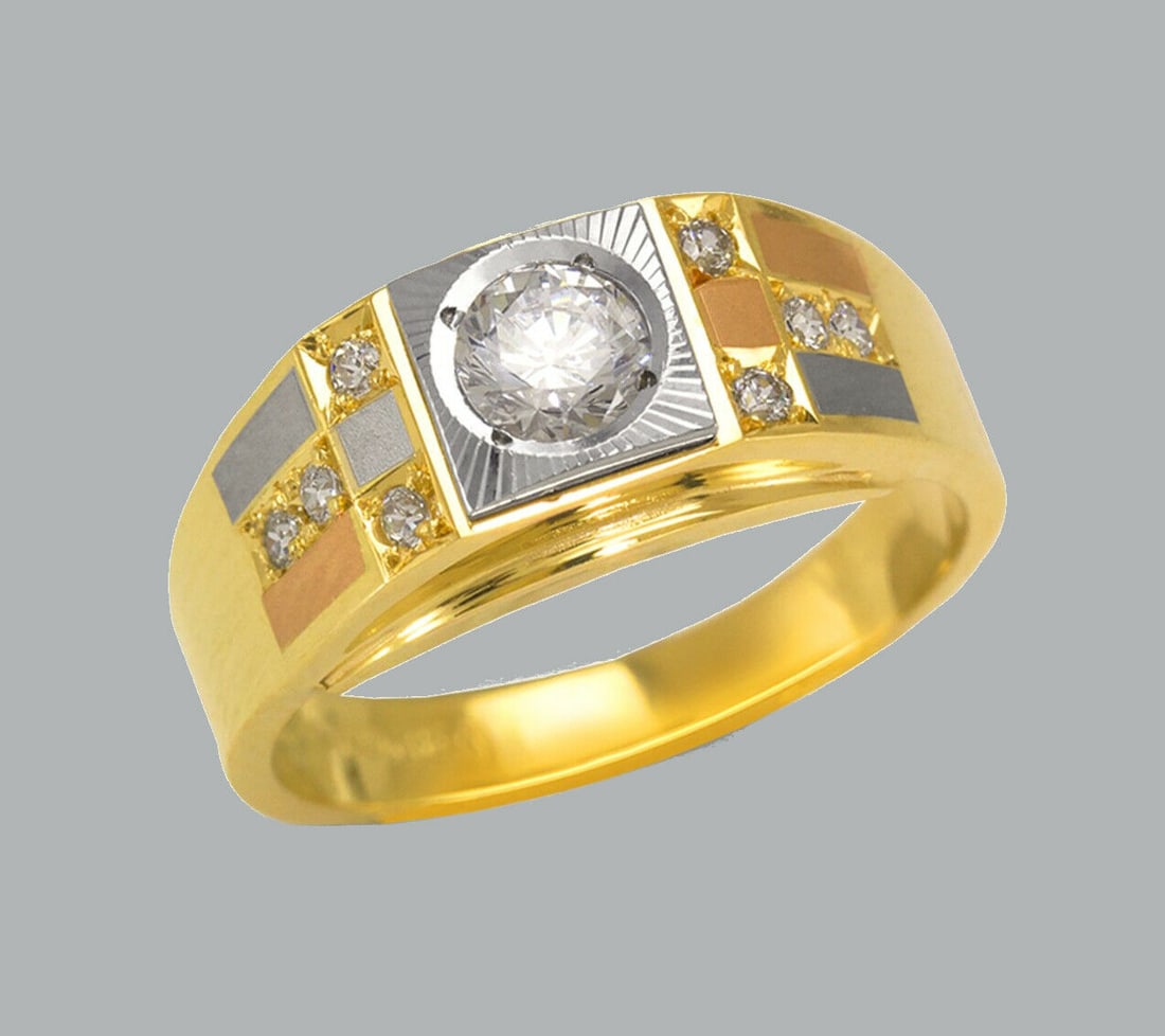 NEW 14K TRI COLOR GOLD LADIES FANCY CZ RING BAND (1 of 1)