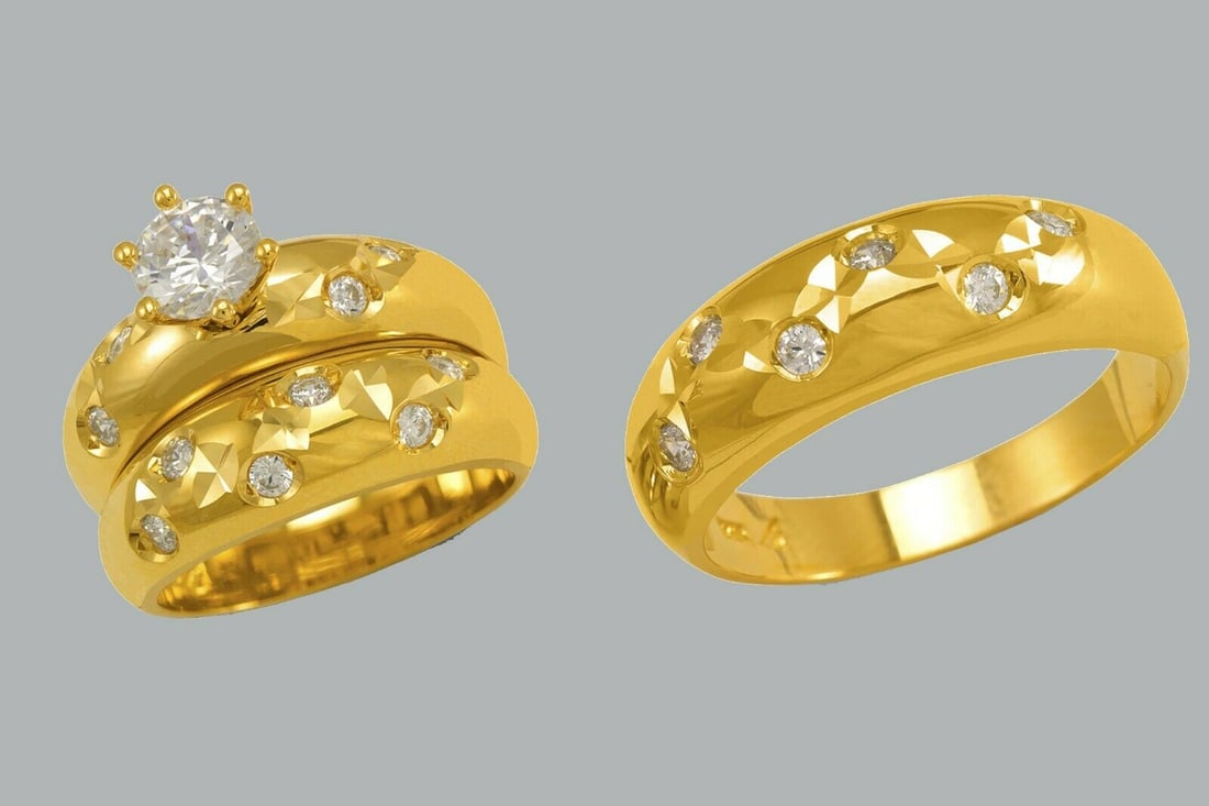 14K GOLD TRIO WEDDING SET CZ ENGAGEMENT RING BANDS 3pcs (1 of 1)