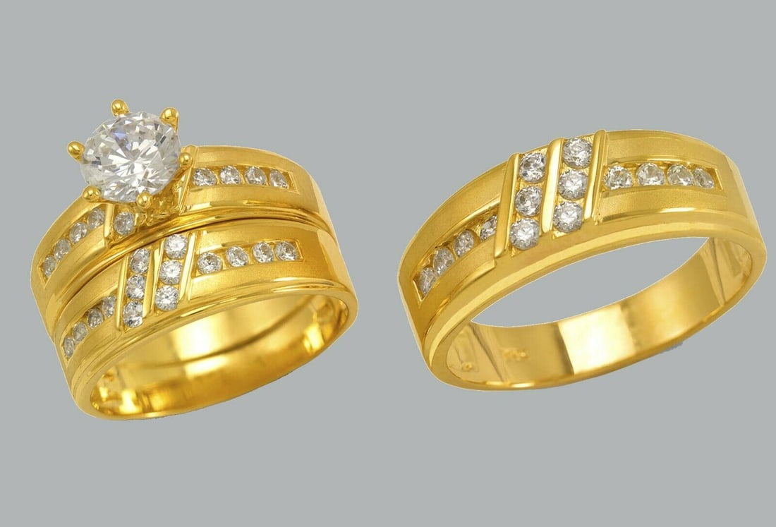 14K GOLD TRIO WEDDING SET CZ ENGAGEMENT RING BANDS 3pcs (1 of 1)