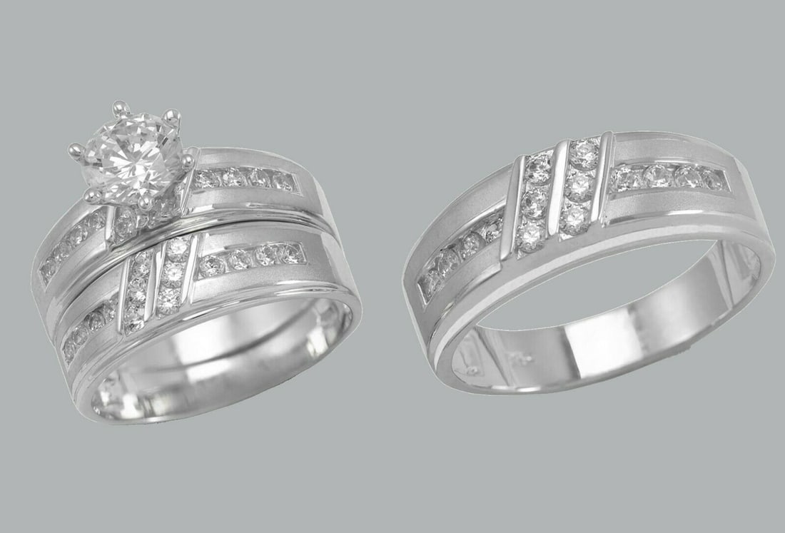 14K GOLD TRIO WEDDING SET CZ ENGAGEMENT RING BANDS 3pcs (1 of 1)