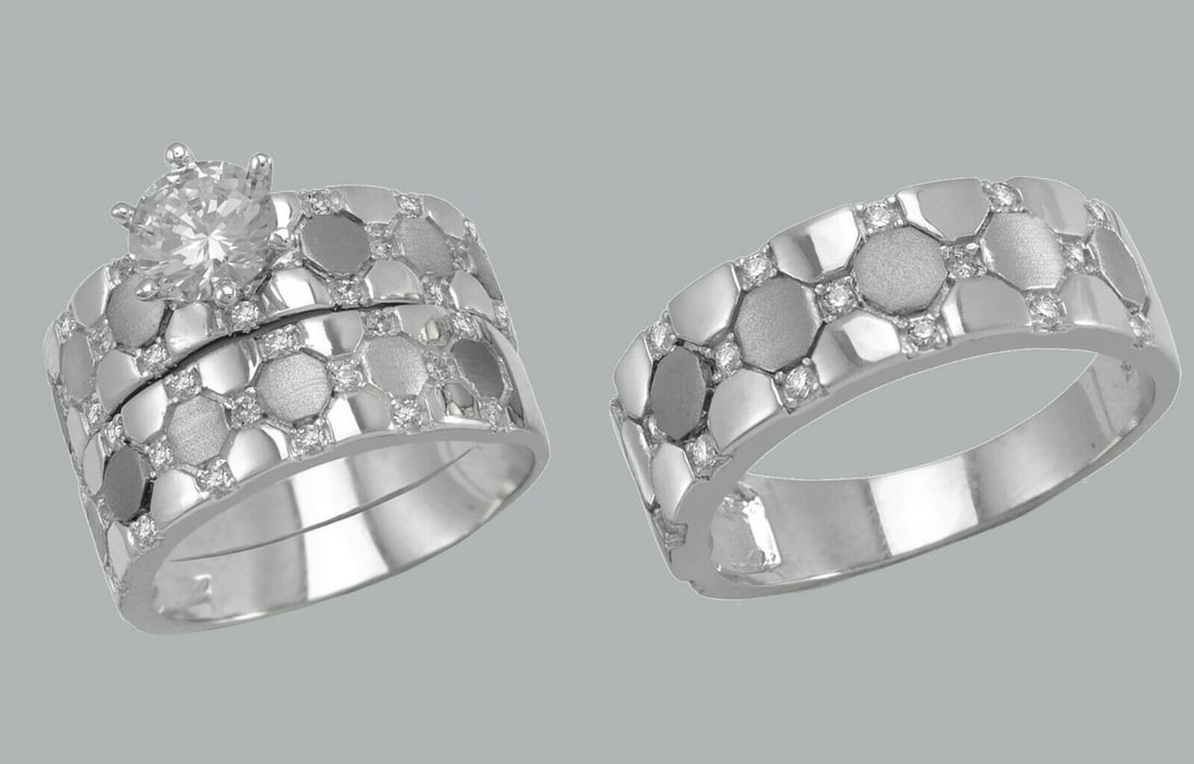 14K GOLD TRIO WEDDING SET CZ ENGAGEMENT RING BANDS 3pcs (1 of 1)