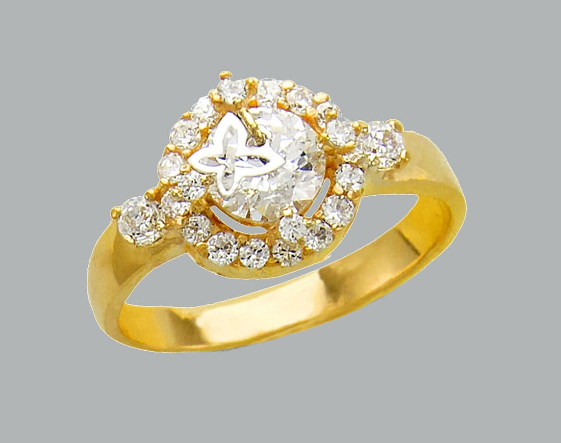 14K YELLOW GOLD LADIES CZ RING BUTTERFLY SOLITAIRE (1 of 1)