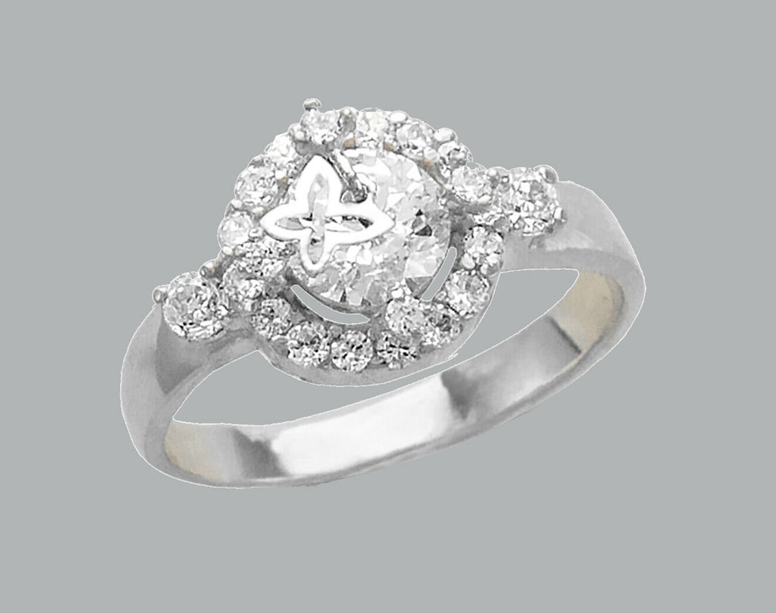 14K WHITE GOLD LADIES CZ RING BUTTERFLY SOLITAIRE (1 of 1)