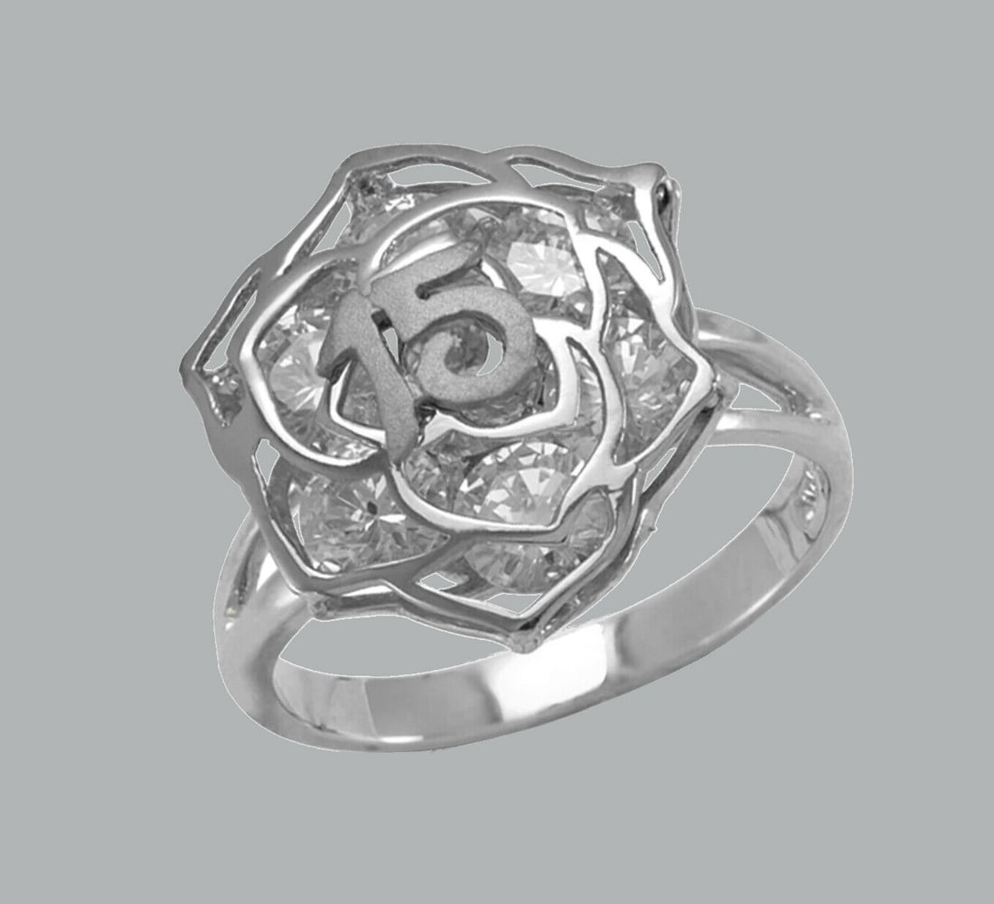 14K WHITE GOLD LADIES FANCY CZ FLOWER RING 15 ANOS (1 of 1)