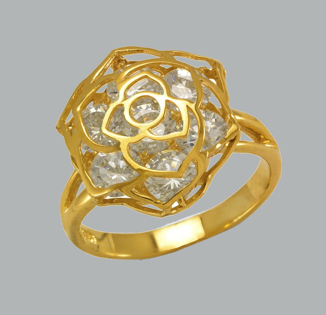 14K YELLOW GOLD LADIES FANCY CZ FLOWER RING (1 of 1)