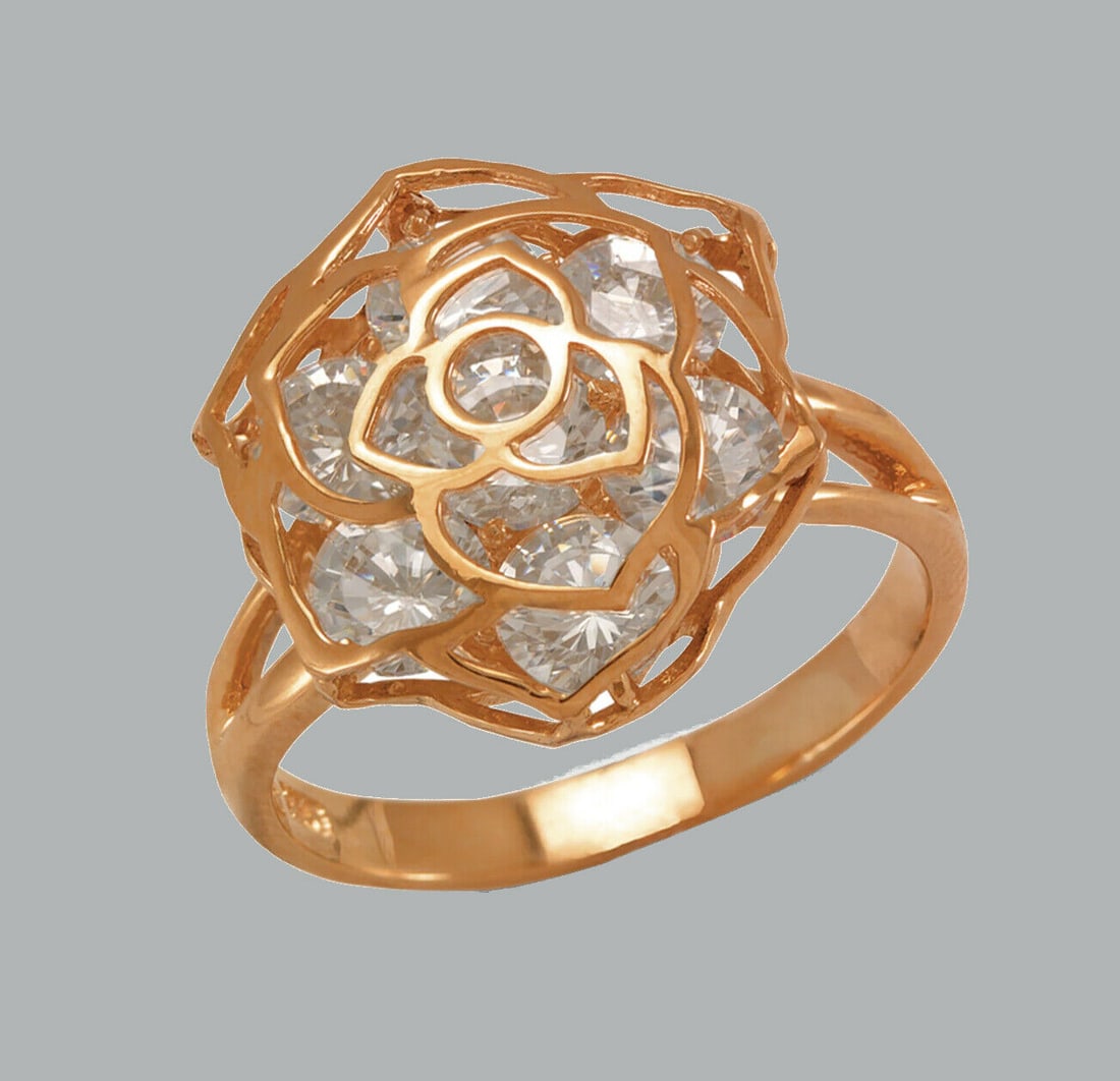 NEW 14K ROSE GOLD LADIES FANCY CZ FLOWER RING (1 of 1)