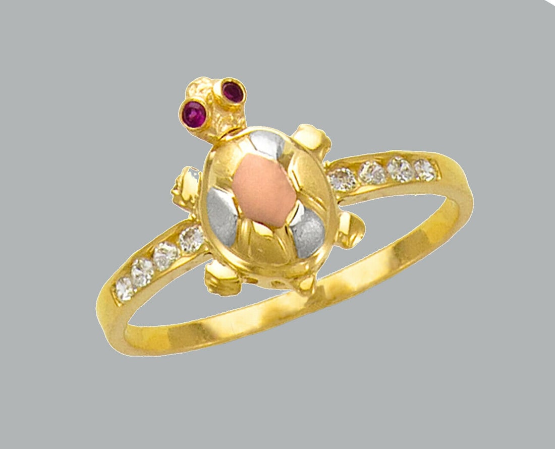 NEW 14K TRI COLOR GOLD LADIES FANCY CZ TURTLE RING (1 of 1)