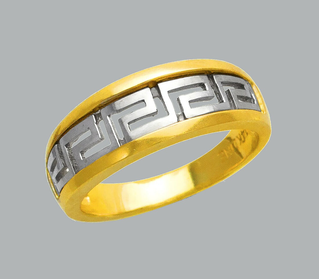 NEW 14K TWO TONE GOLD LADIES RING BAND GREEK KEY (1 of 1)