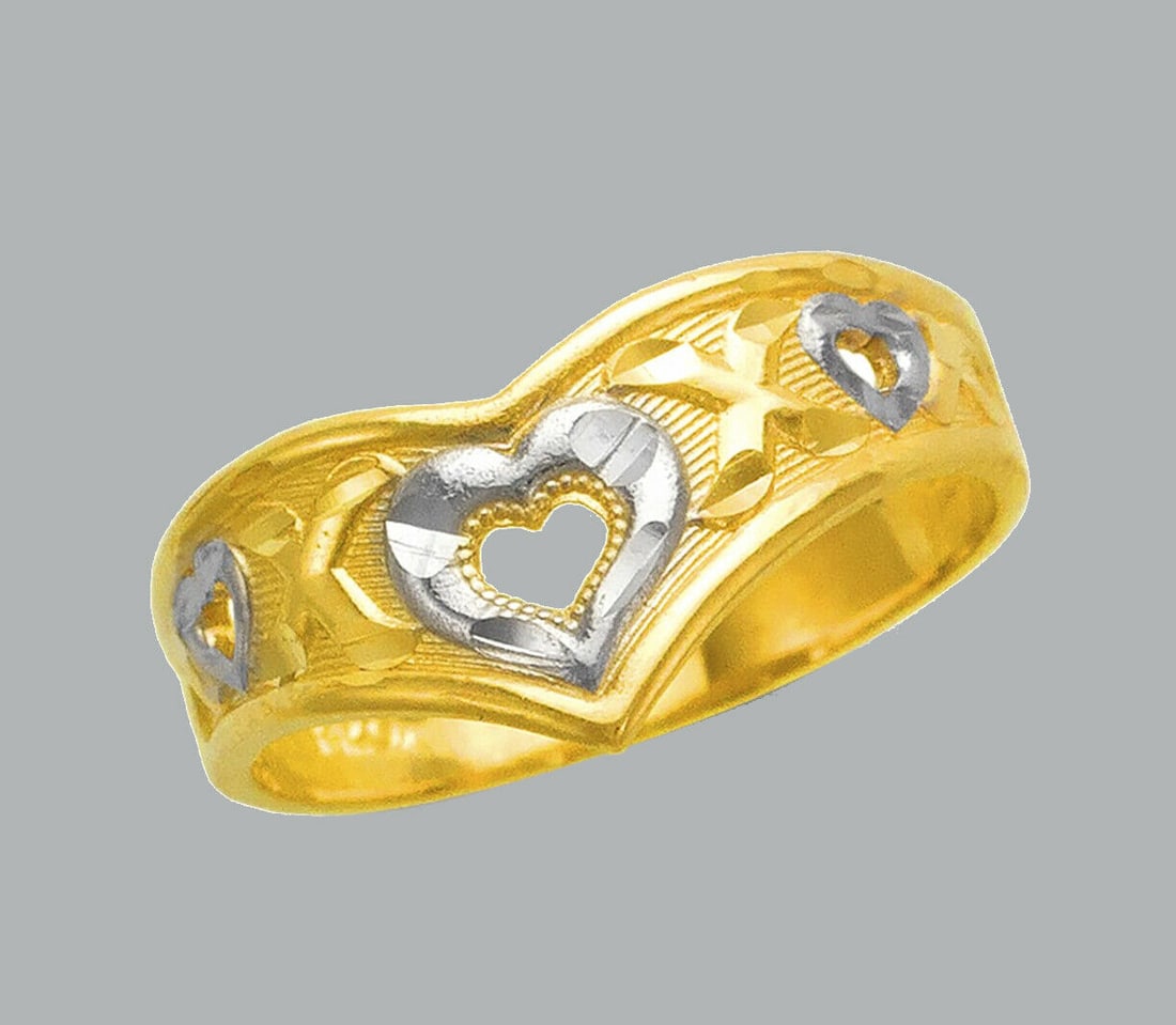 NEW 14K TWO TONE GOLD LADIES RING FILIGREE HEART: NEW 14K TWO TONE GOLD HEART RING New 14K Two tone solid gold ring Ring size 7 Measures 10mm wide Polished Finish Apx Weight: 2.3g