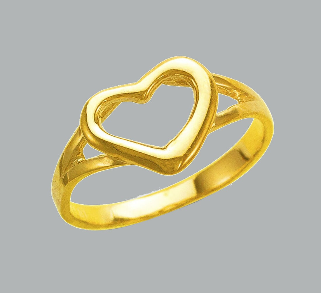 NEW 14K YELLOW GOLD LADIES RING OPEN HEART (1 of 1)