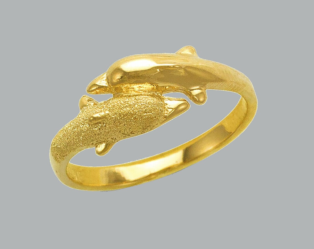 NEW 14K YELLOW GOLD LADIES RING DOLPHIN CROSSOVER (1 of 1)