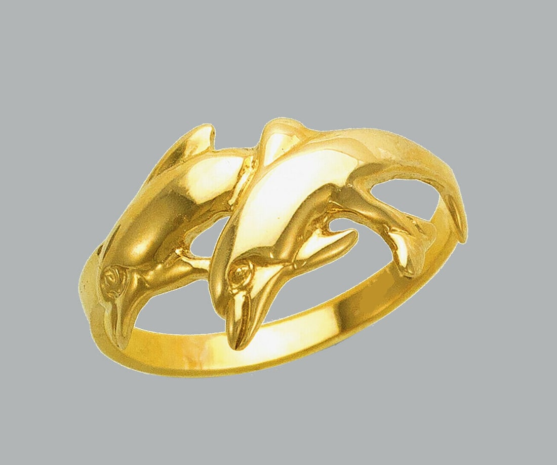 NEW 14K YELLOW GOLD LADIES RING DOLPHINS (1 of 1)
