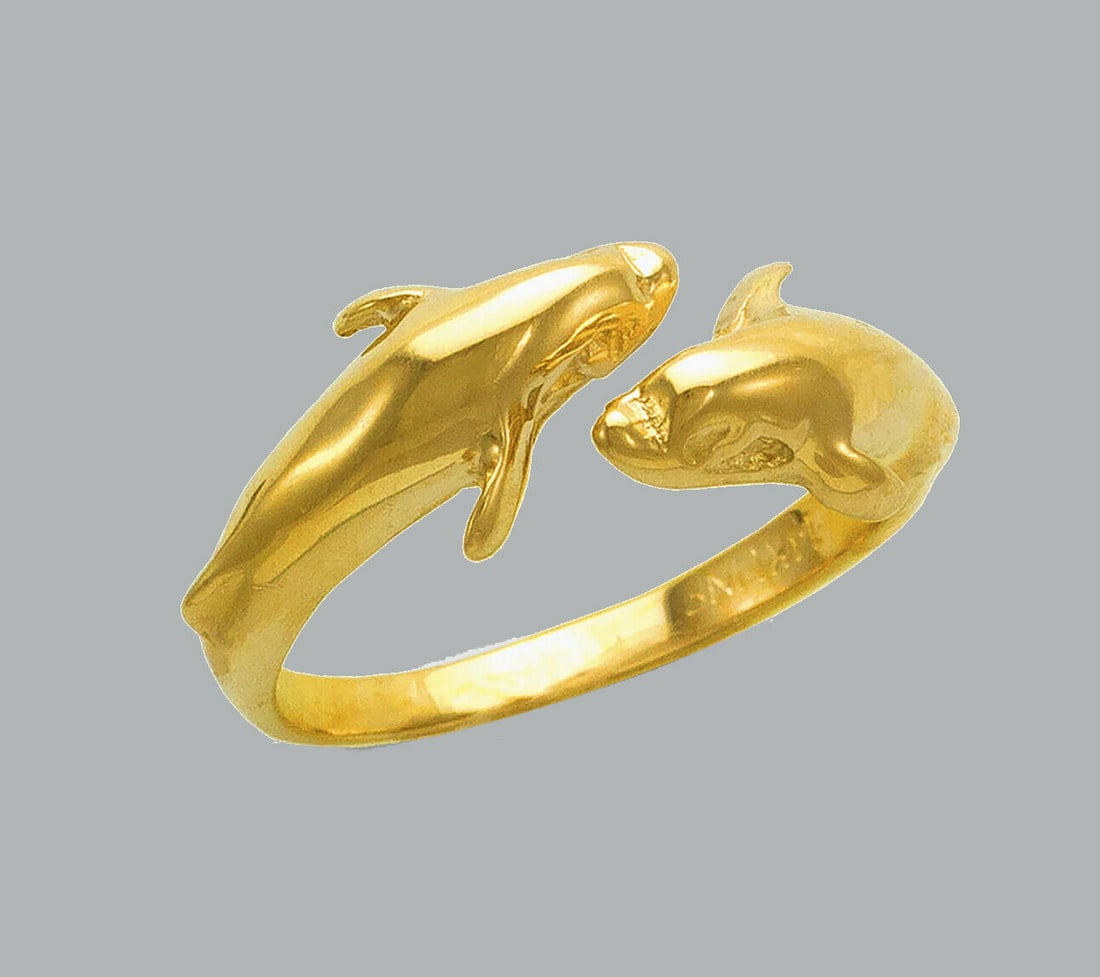 NEW 14K YELLOW GOLD LADIES RING DOLPHIN CROSSOVER (1 of 1)