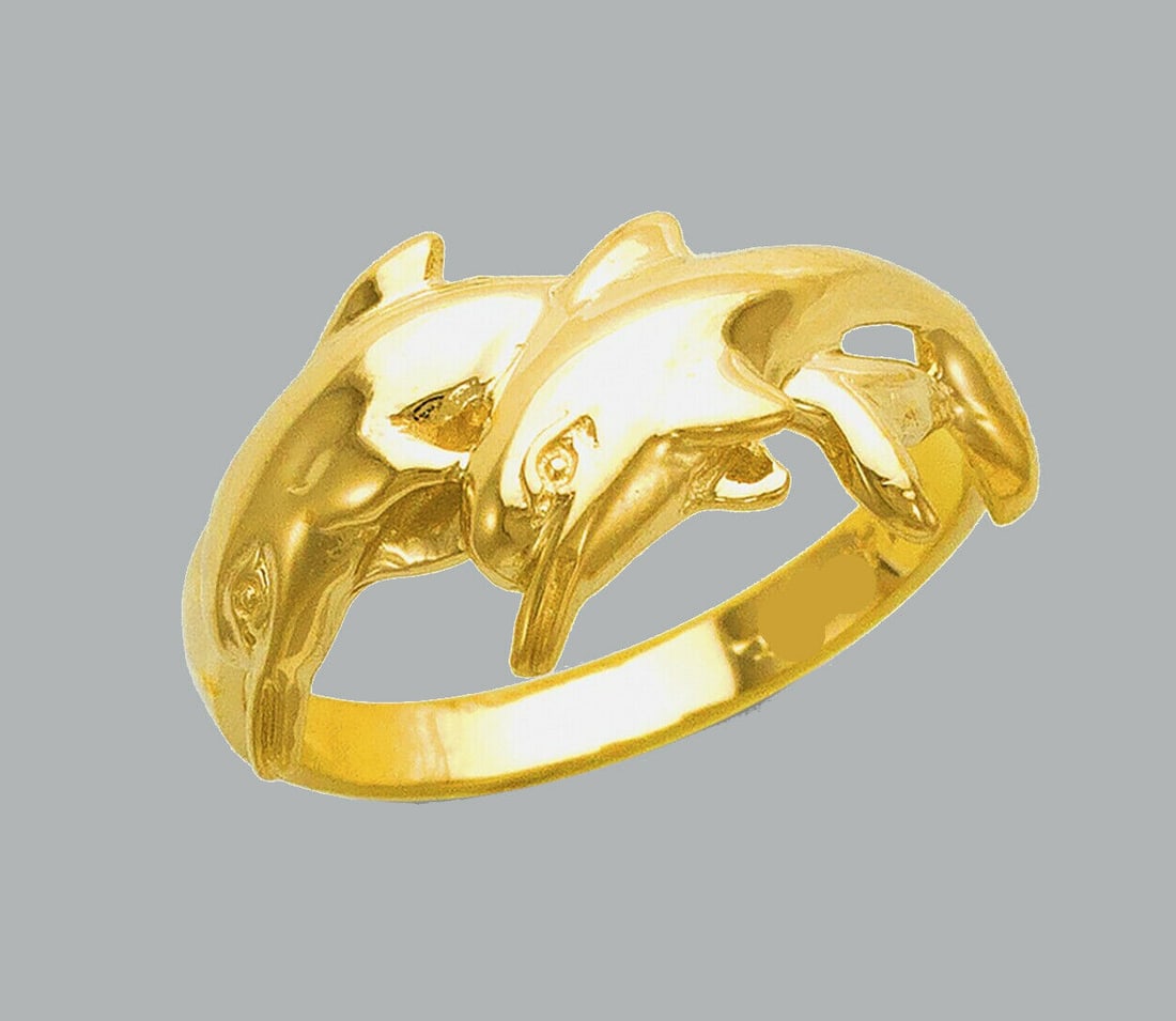 NEW 14K YELLOW GOLD LADIES RING DOLPHINS (1 of 1)