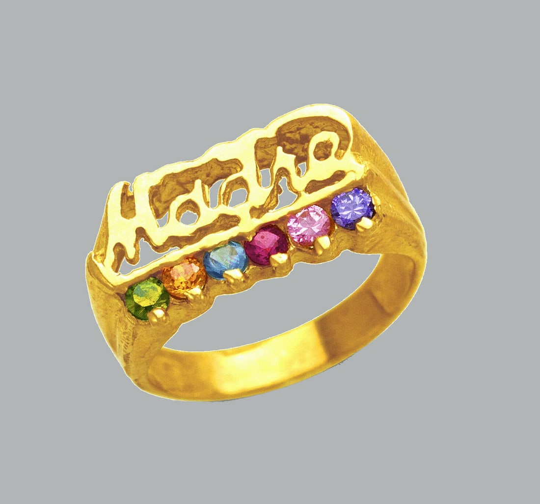 NEW 14K YELLOW GOLD LADIES CZ RING MOTHER MADRE: NEW 14K YELLOW GOLD MOM CZ RING New 14K Yellow solid gold ring Ring size 7 Measures 10mm wide Cubic Zirconia Polished Finish Apx Weight: 4g