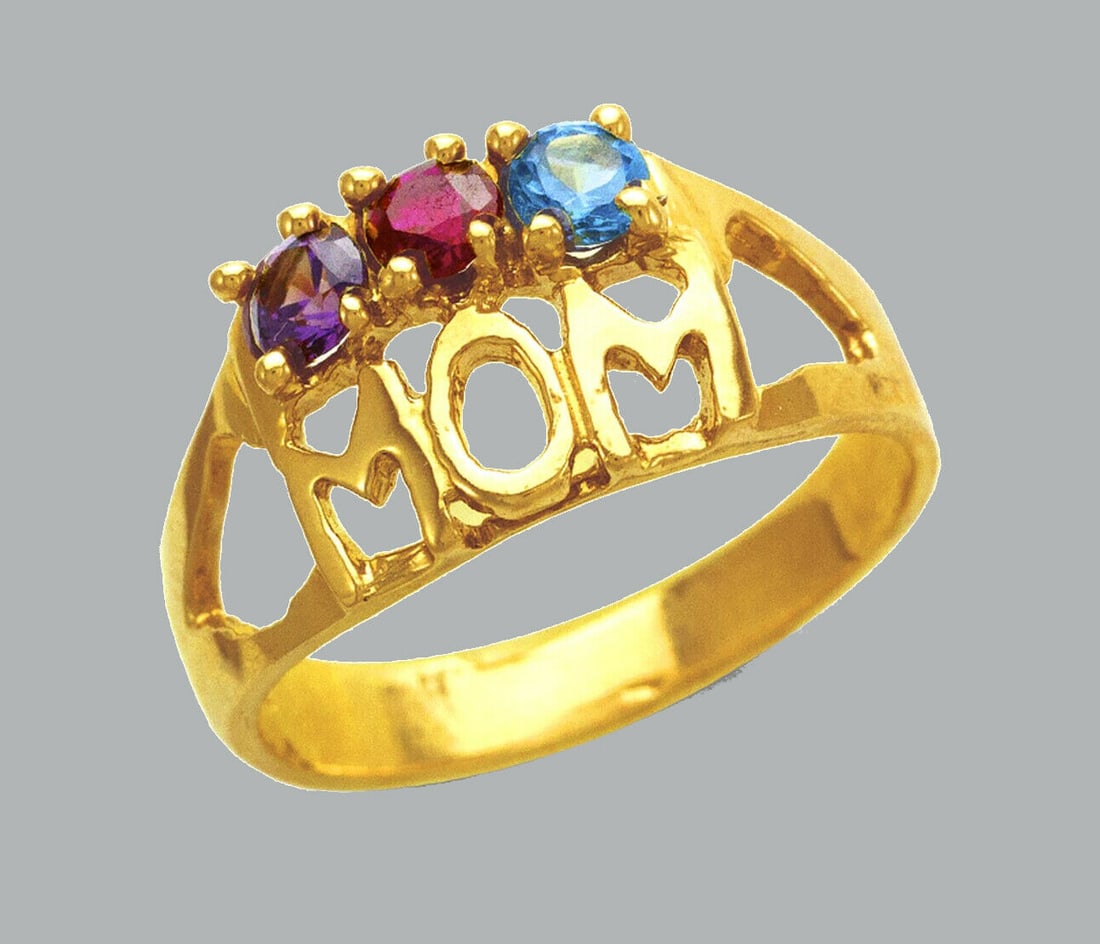 NEW 14K YELLOW GOLD LADIES CZ RING MOM (1 of 1)