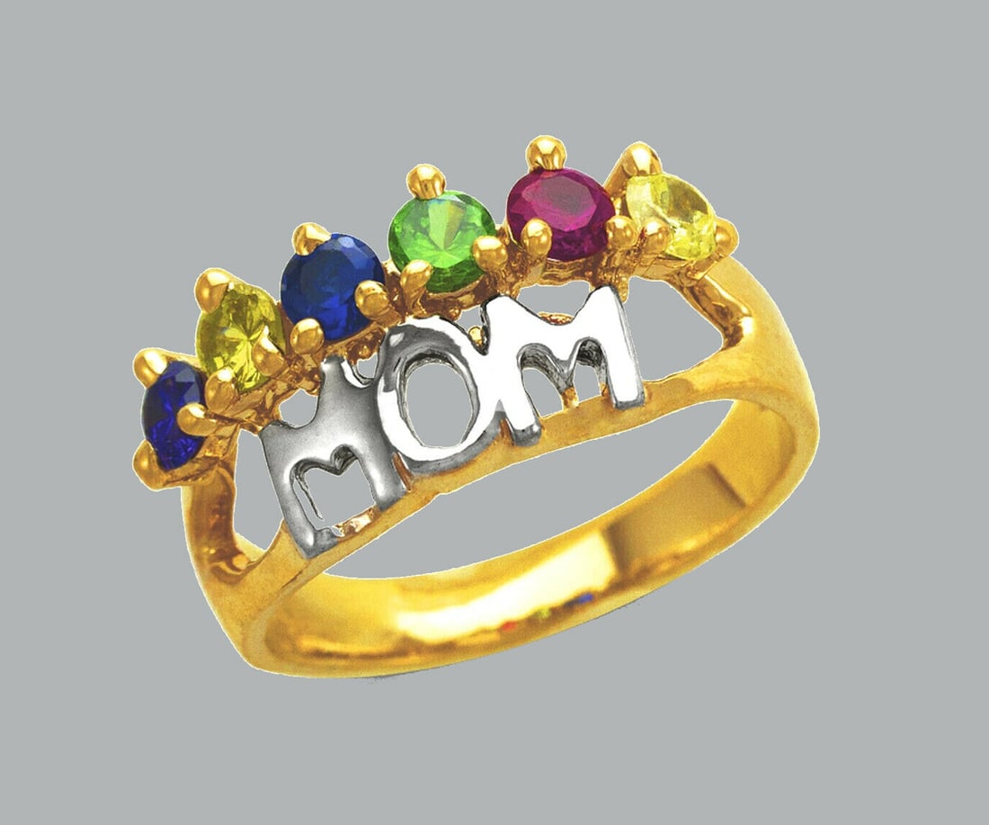 NEW 14K TWO TONE GOLD LADIES CZ RING MOM: NEW 14K TWO TONE GOLD MOM CZ RING New 14K Two tone solid gold ring Ring size 7 Measures 10mm wide Cubic Zirconia Polished Finish Apx Weight: 4.5g