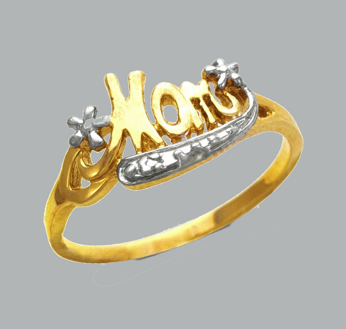 NEW 14K TWO TONE GOLD LADIES CZ RING MOM: NEW 14K TWO TONE GOLD MOM CZ RING New 14K Two tone solid gold ring Ring size 7 Measures 9mm wide Cubic Zirconia Polished Finish Apx Weight: 1.9g