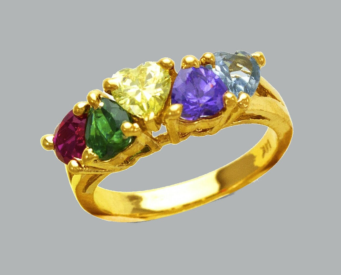 NEW 14K YELLOW GOLD LADIES COLORED CZ RING HEART (1 of 1)