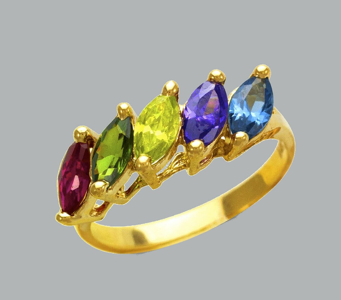 NEW 14K YELLOW GOLD LADIES COLORED CZ RING MARQUISE (1 of 1)