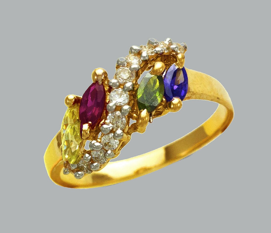 NEW 14K YELLOW GOLD LADIES COLORED CZ RING MARQUISE (1 of 1)