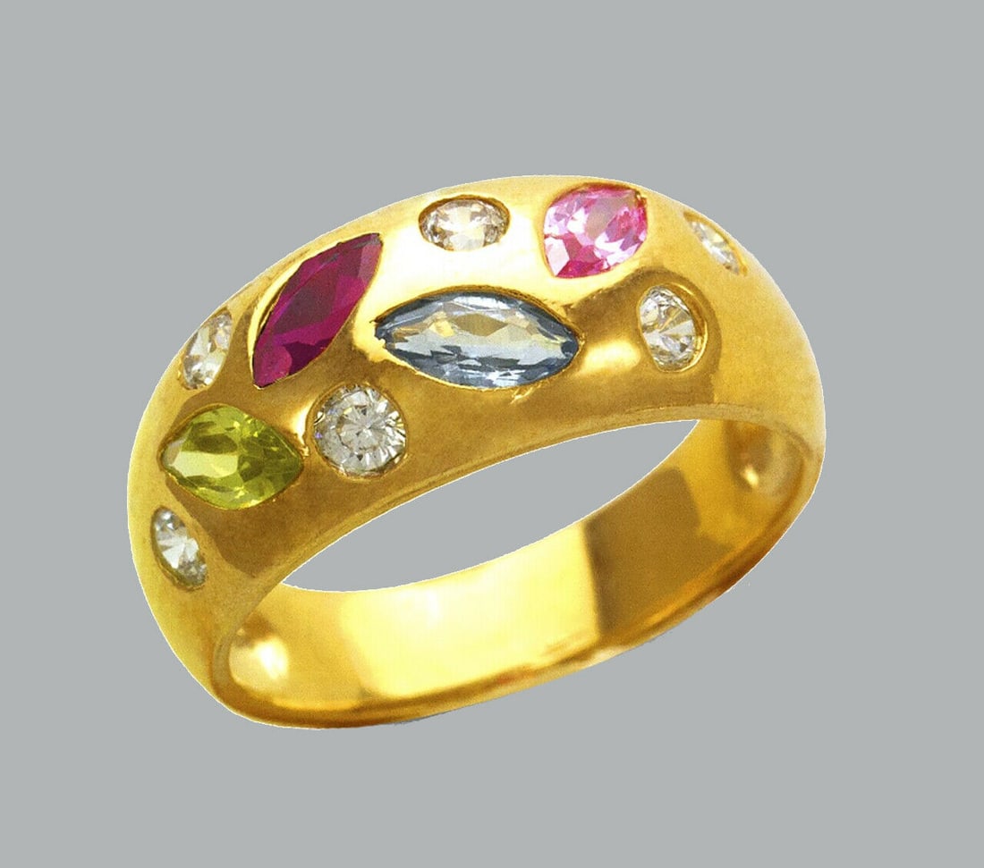 14K YELLOW GOLD COLORED CZ RING MARQUISE BAND WIDE (1 of 1)