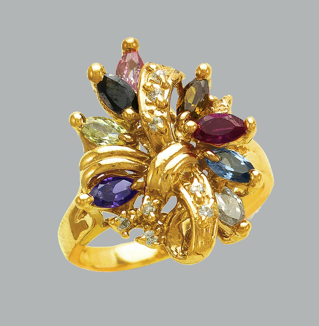 NEW 14K YELLOW GOLD LADIES COLORED CZ RING MARQUISE (1 of 1)