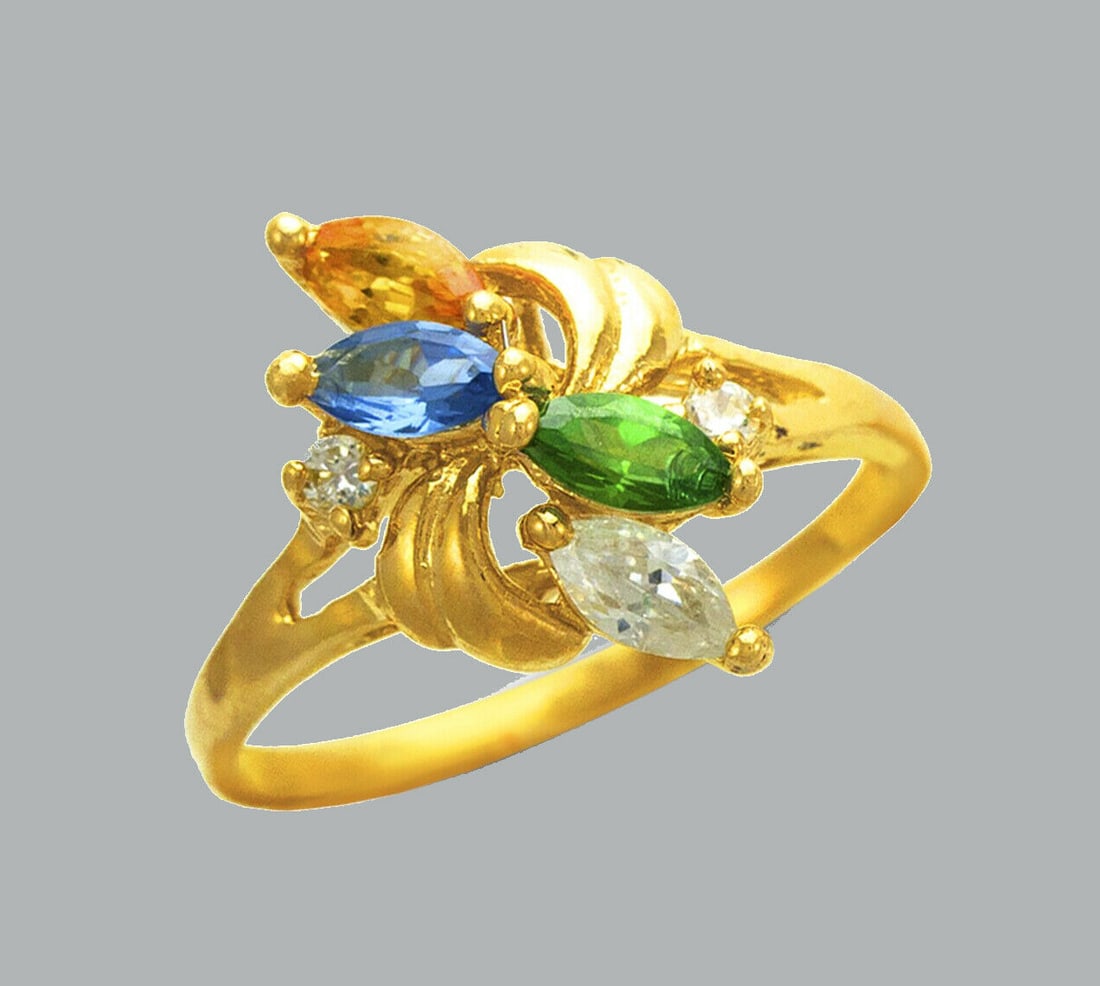 NEW 14K YELLOW GOLD LADIES COLORED CZ RING MARQUISE: NEW 14K YELLOW GOLD CZ RING New 14K Yellow solid gold ring Ring size 7 Measures 17mm wide Cubic Zirconia Polished Finish Apx Weight: 3.6g