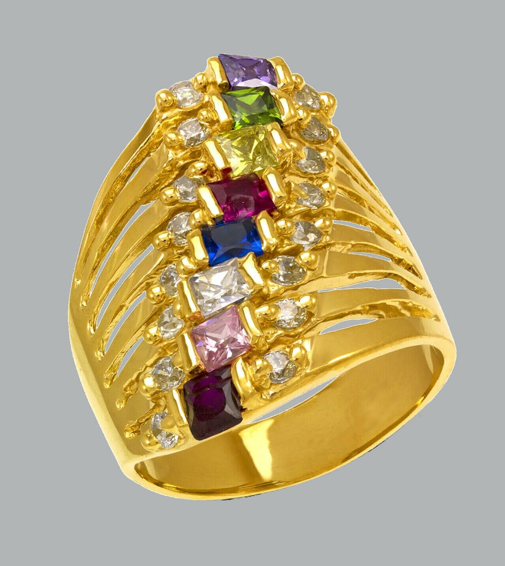 NEW 14K YELLOW GOLD LADIES COLORED CZ RING 8 STACK (1 of 1)