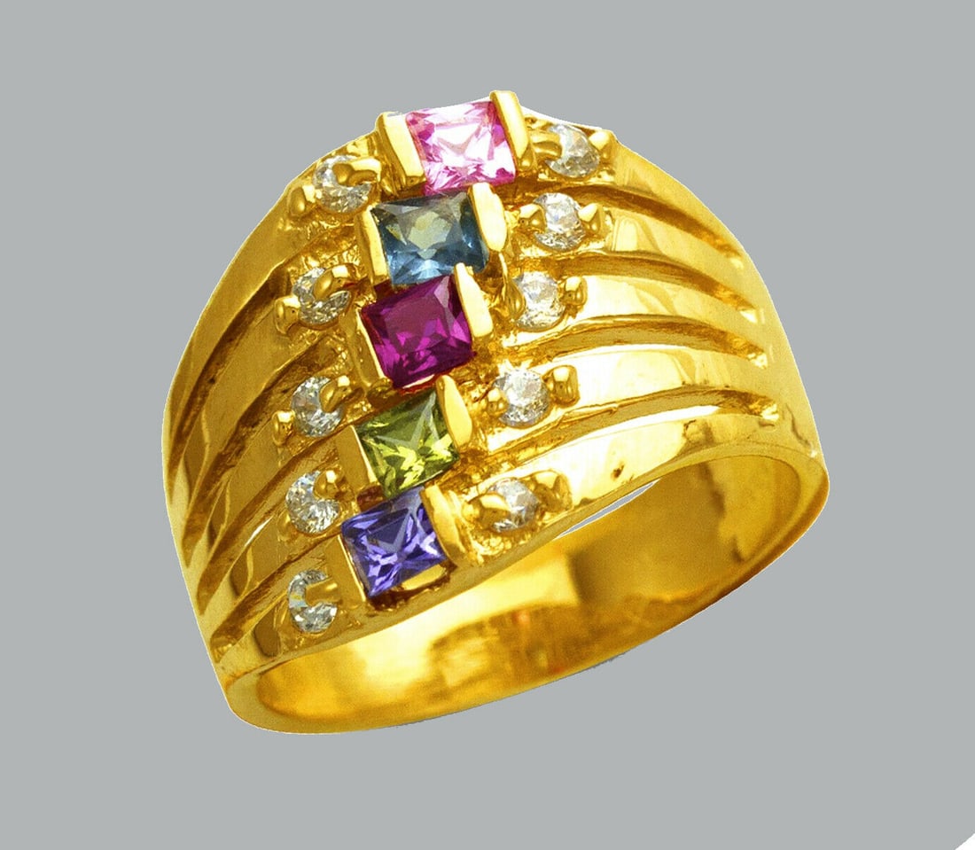 NEW 14K YELLOW GOLD LADIES COLORED CZ RING 5 STACK (1 of 1)
